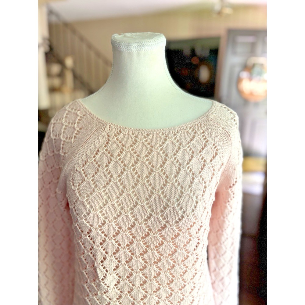 Loft Pink Open Weave Pink Sweater Size S NWOT Long Sleeve Cotton Blend